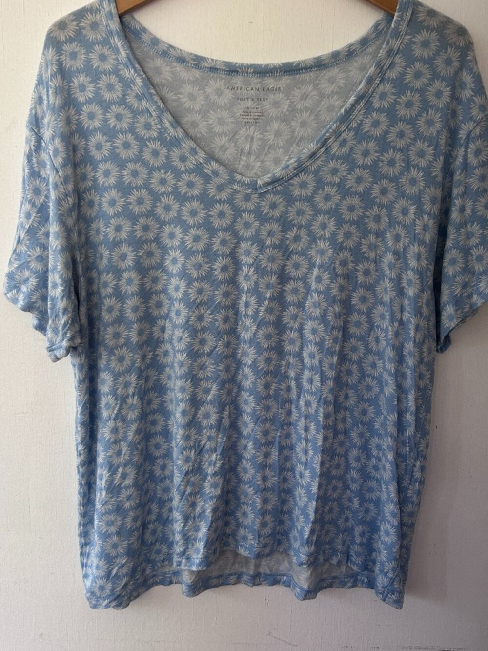 American Eagle Soft & Sexy Cottagecore T-shirt Medium Blue Floral Scoop Neck